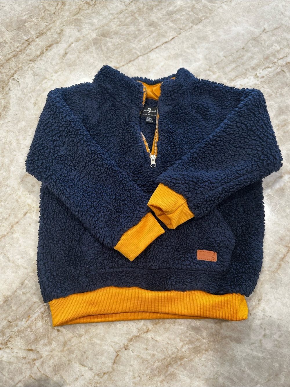 7 For All Mankind Navy Sherpa Pullover with Gold Trim